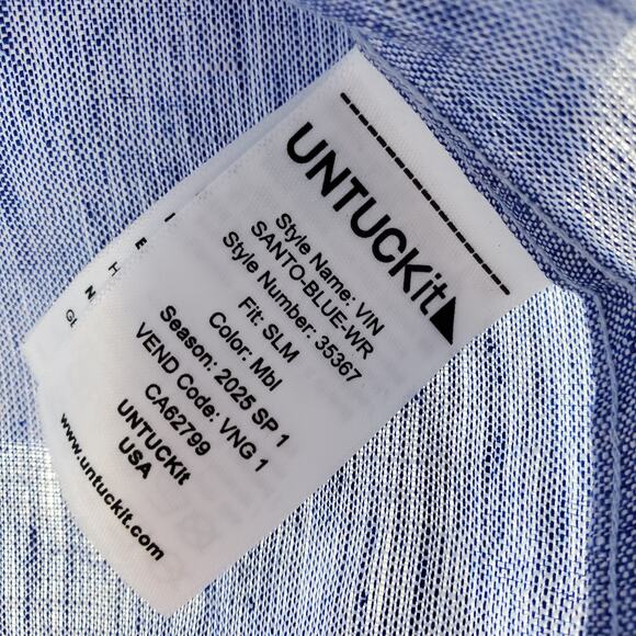 Untuckit Mens 100% Linen Vin Santo Long Sleeve Button Up Shirt L Blue Slim Fit - Picture 11 of 16